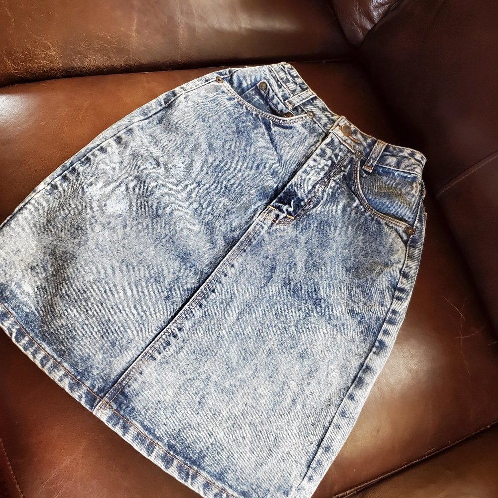 80's acid wash high waisted denim jean skirt